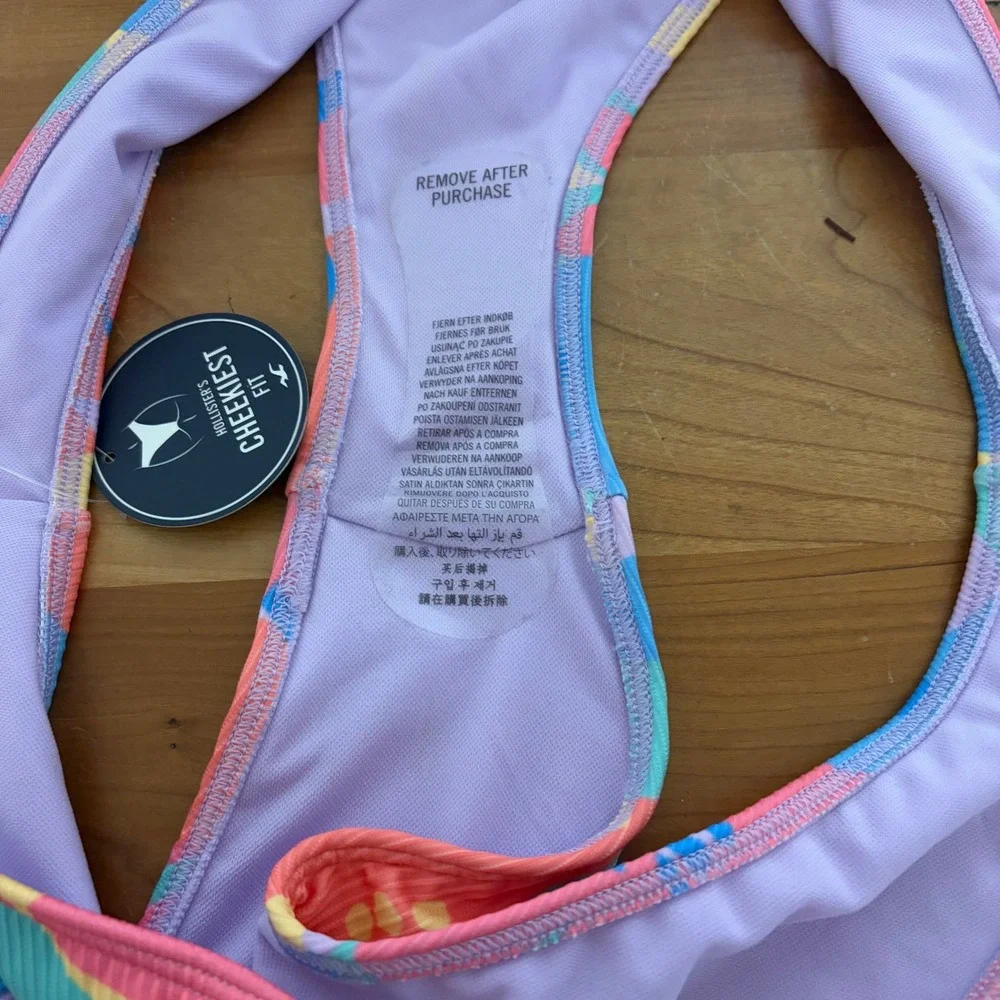 Hollister Floral Ribbed V-Front Cheekiest Bikini Bottom Size XL Pink Blue m